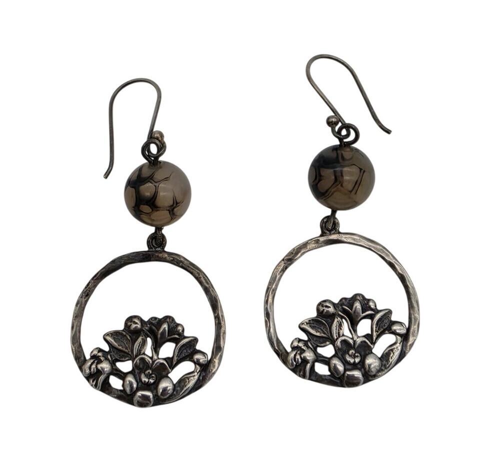 Vintage Sterling Silver Textured Tree of Life Dangling Earrings
